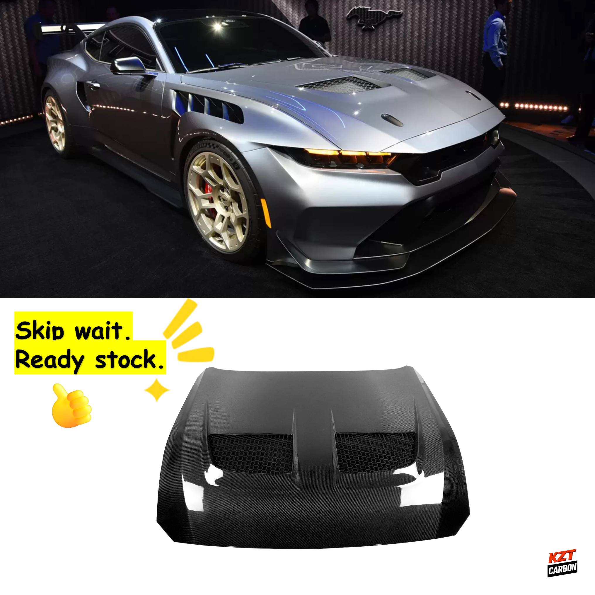 For Ford Mustang 2024 7th Gen S650 Muscle Pony Car GD Style Carbon Fiber Hood