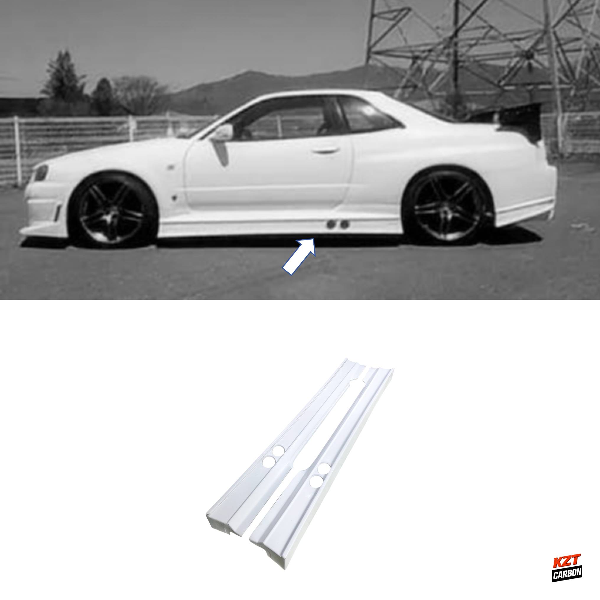 For Nissan Skyline R34 GTT VS Style Fiberglass Unpaint GT Side Skirts Body Kits
