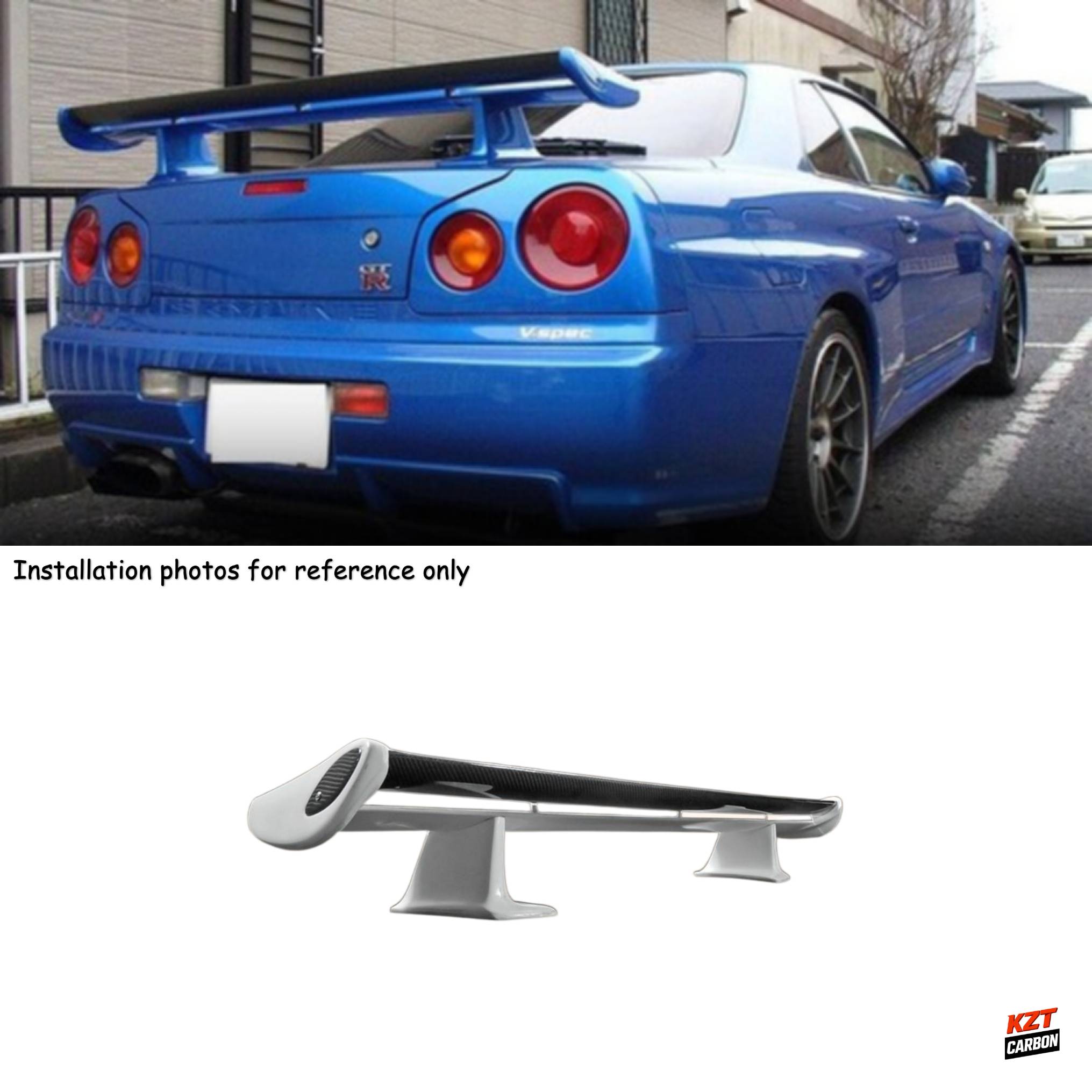 For Nissan Skyline R34 GTR OEM Rear Spoiler With Blade + Caps + Stand Partial Carbon Fiber (blade+caps)