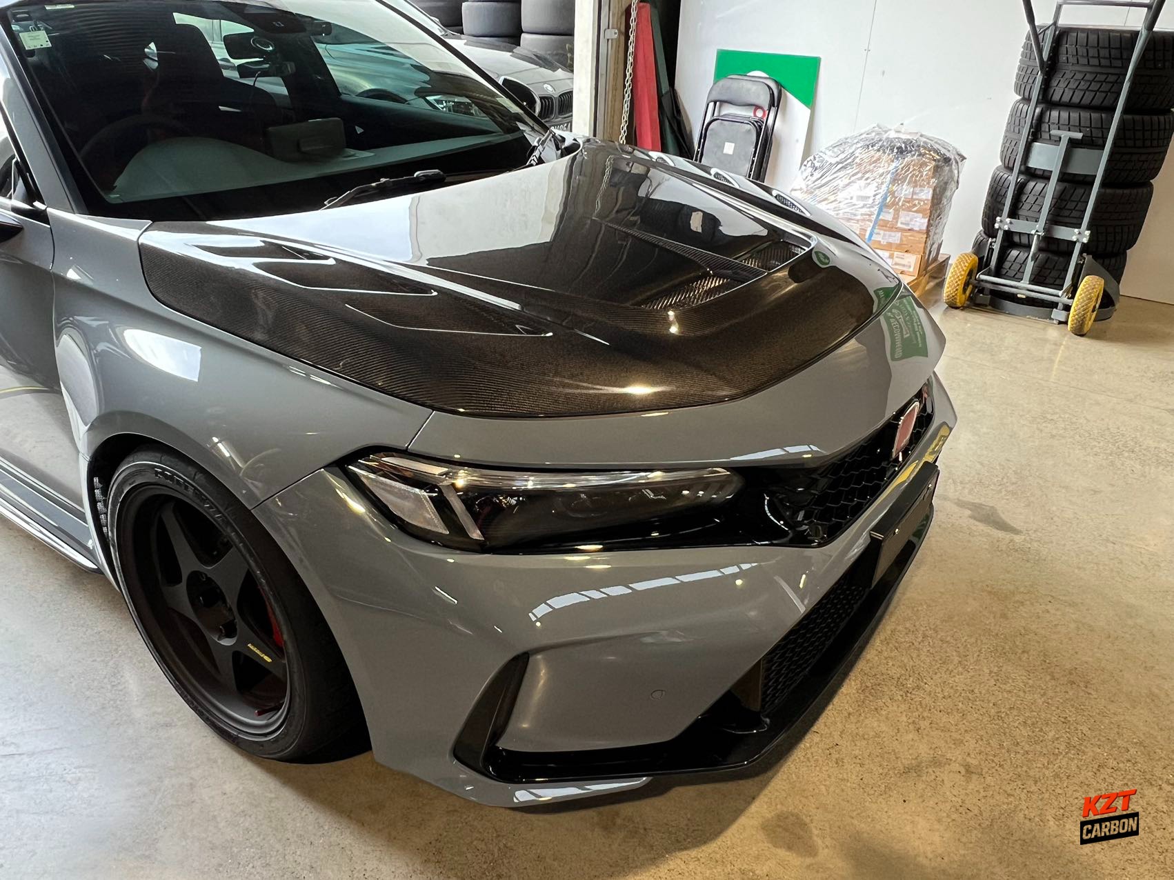 For Honda Civic FL5 Type R Carbon Fiber Vented Cooling Front Bumper Hood Bonnet