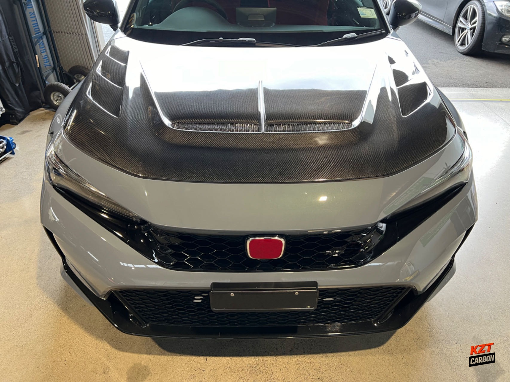For Honda Civic FL5 Type R Carbon Fiber Vented Cooling Front Bumper Hood Bonnet